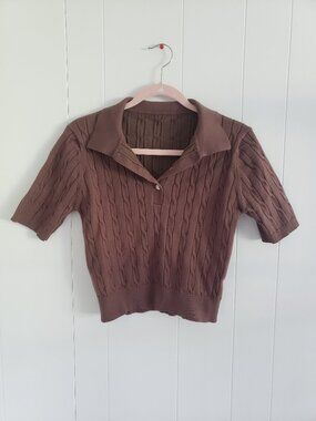 Dazy Brown Collared Crop Top Size L